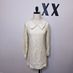 True Vintage 50s 60s Floral Lace A-Line Mini Dress Peter Pan Collar Mod Go Go XS